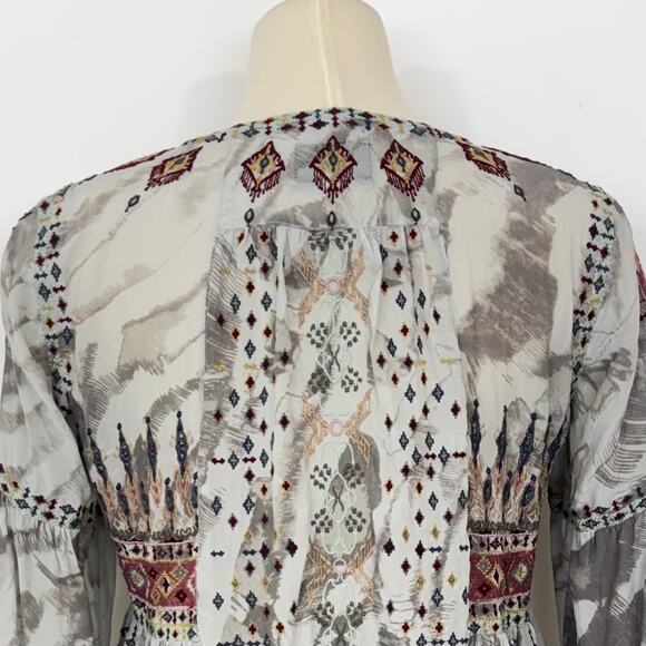 Johnny Was Deliza Silk Embroidered Long Sleeve Tunic Top Blouse Gray Boho XS - Picture 8 of 13